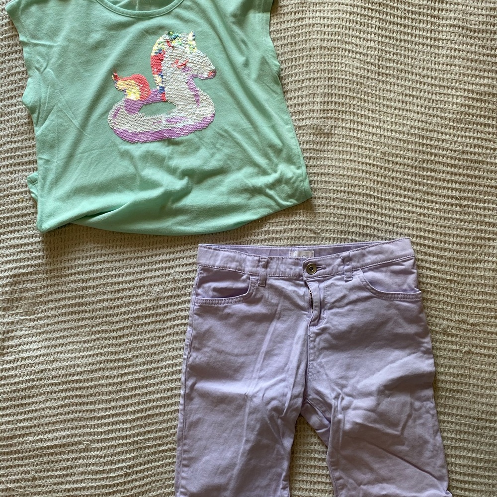 Girls Sequence Tshirt with denim Bermuda shorts